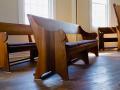Information about Quakerism, including links to other resources. Photo of benches in Meetinghouse.